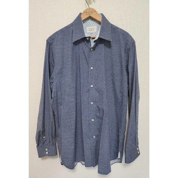Ted Baker Endurance Mens Button Front Shirt Size 17 34-35 Blue Diamond Print - Picture 1 of 8